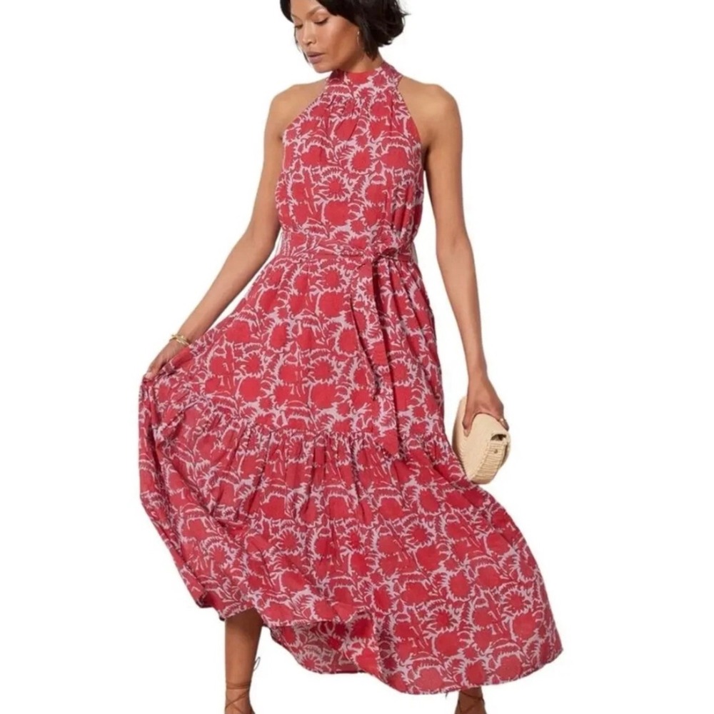 Cleobella‎ Wilder Ankle Dress with Halter Neck & red floral Print (MSRP $325) M